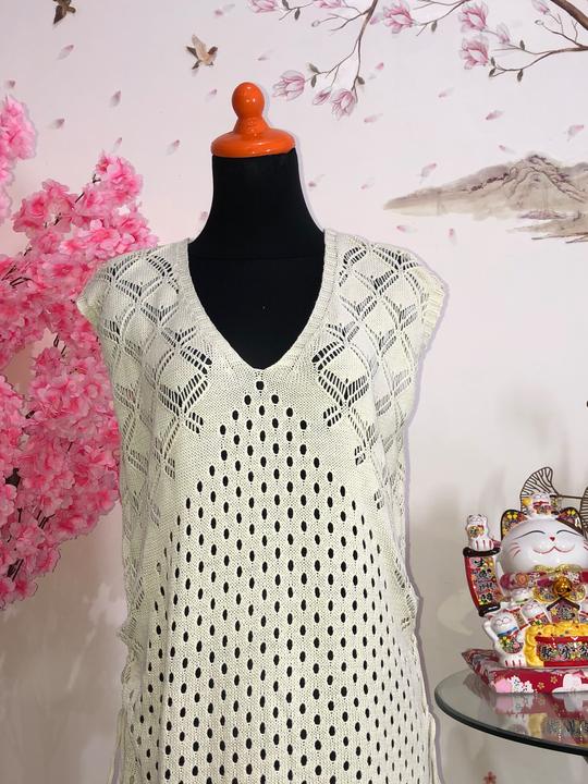 Dress rajut jaring cream — baju thrift preloved