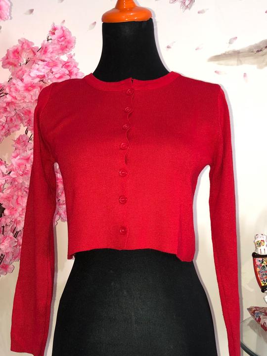 Kardigan crop rajut merah — baju thrift preloved